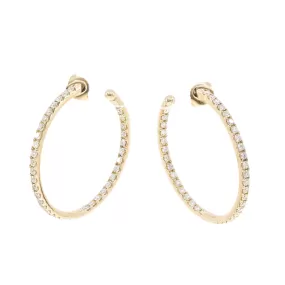 14K YELLOW GOLD 35MM INSIDE-OUTSIDE DIAMOND HOOP EARRINGS 1.85CTW