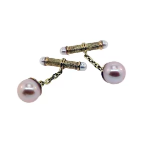 14KT Y/G  Pearl Cufflinks