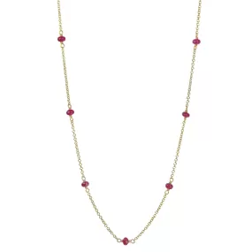 18K Gold Cabochon Ruby Bead Station Chain