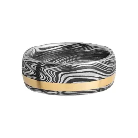 ACID FINISH ROUND BRILLIANT DIAMOND DAMASCUS STEEL WEDDING BAND