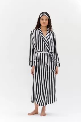 Ainsley Classic Long Black Stripe Print Silk Robe