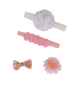 Bebe Comfort 4 pc Headband & Alligator Clip Set - Hearts, Bow and Crown