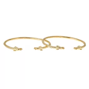 Better Jewelry Solid .925 Sterling Silver Elephant Ends West Indian Bangles Plated with 14K Gold (PAIR)