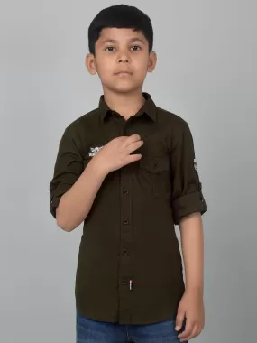 Cantabil Boy's Olive Green Solid Full Sleeves Shirt