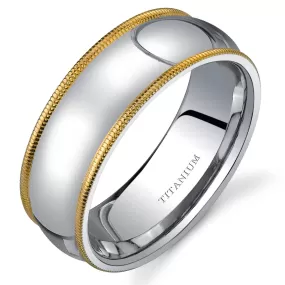 Classic Two-Tone 8mm Men's Genuine Titanium Band, Milgrain Edge, Comfort Fit, Size 11.5