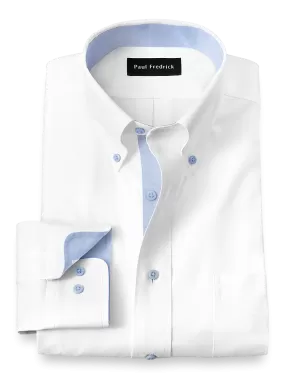 Comfort Stretch Non-Iron Solid Dress Shirt With Contrast Trim - White/blue