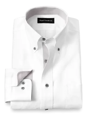 Comfort Stretch Non-Iron Solid Dress Shirt With Contrast Trim - White/grey