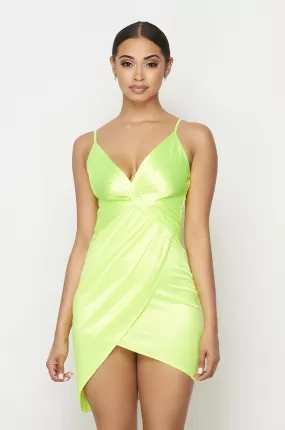 Emerie Satin Cocktail Dress - Neon Green