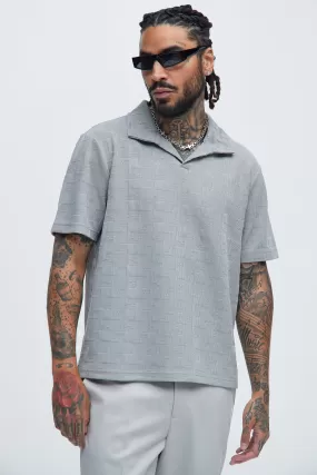 Ethel Textured Knit Johnny Collar Shirt - Grey