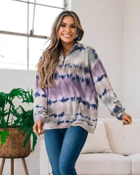 Isabel Lavender and Navy Tie Dye Half Zip Pullover