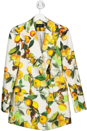 Karen Millen Yellow Italian Satin Citrus Print Db Jacket UK 8