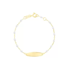 Little Gigi White bracelet, Oval plaque, Yellow Gold, 5.1"