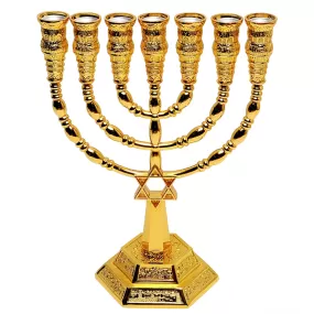 Menorah With Magen David In Gold Plated From Holyland Jerusalem 8.8″ / 22.5 cm