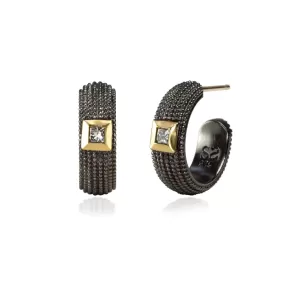 NALA BLACK RHODIUM AND STERLING SILVER HOOP DIAMOND EARRINGS