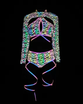 Reflective Rave Clothing Cross Strap Shiny Swimsuit