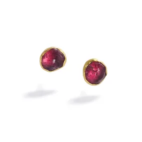 Round Rough Garnet Stud Earrings