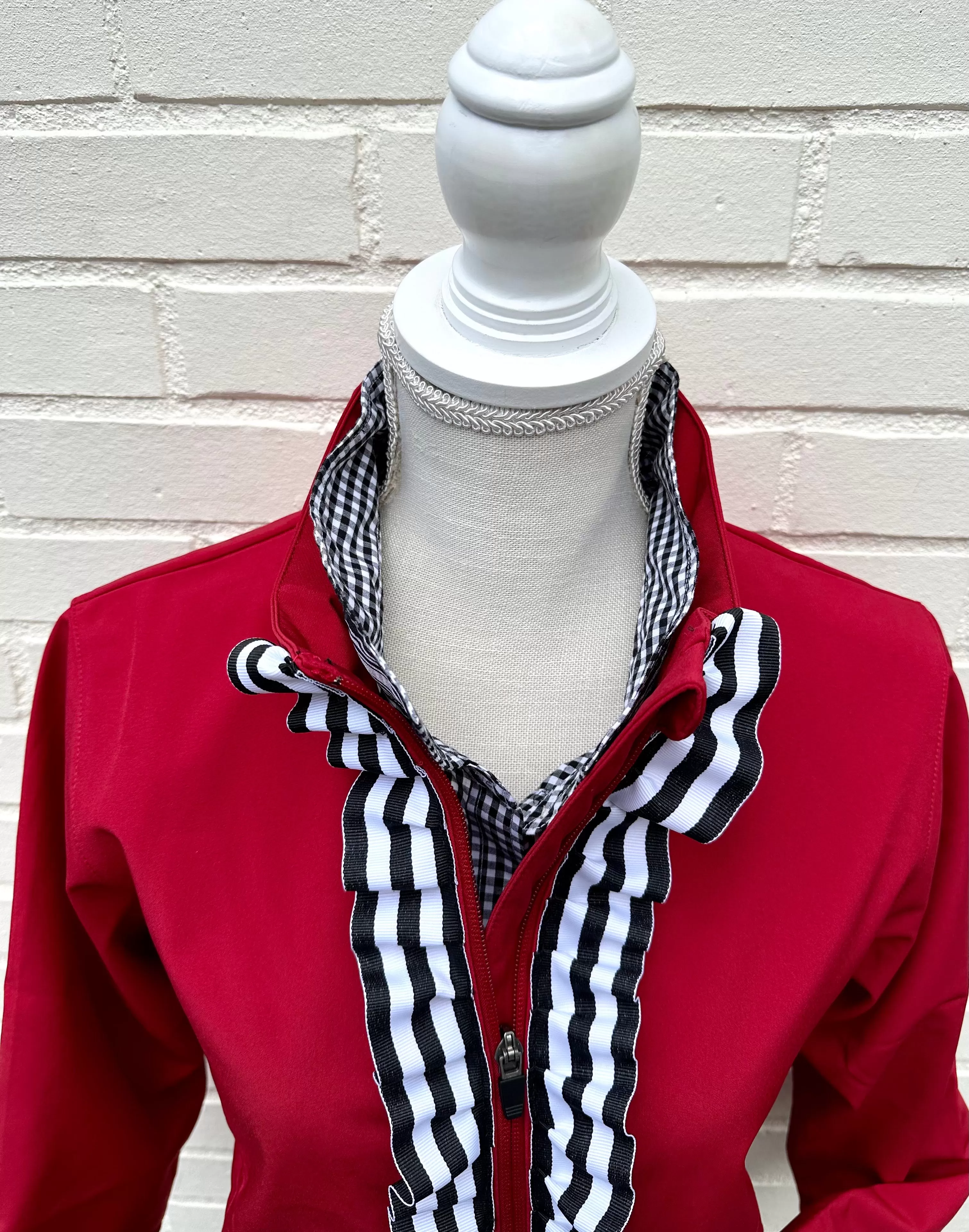 Sailor Soft Shell Jacket - Red w Black & White Stripe Ruffle Ribbon (SLR09)