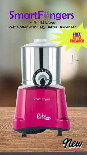 SmartFingers Comfort Plus Mini Table Top Wet Grinder, 1.25 Liter, Pink